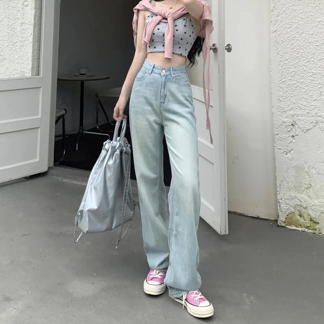 Женские модные повседневные Прямые джинсы с завышенной талией свободные широкие