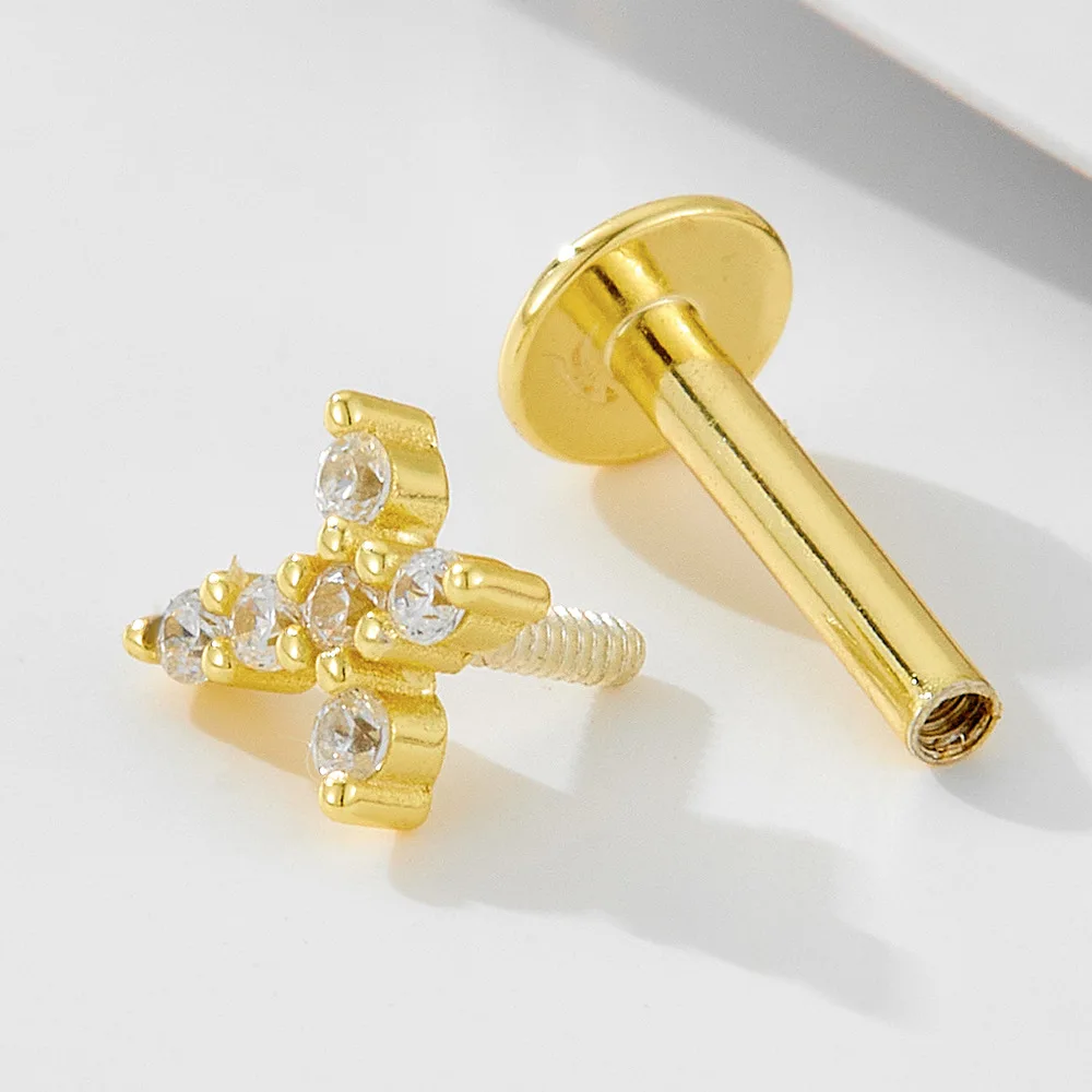 Серьги-гвоздики из серебра 925 пробы с опалом и фианитом для пирсинга 1 шт.