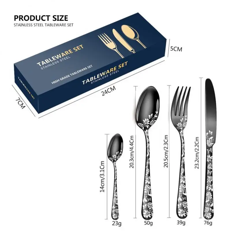 

Special Gift Tableware Suit Western Steak 24 Piece Patterned Dessert Fork Stainless Steel Kitchen Accessories Spoon Fork Knife