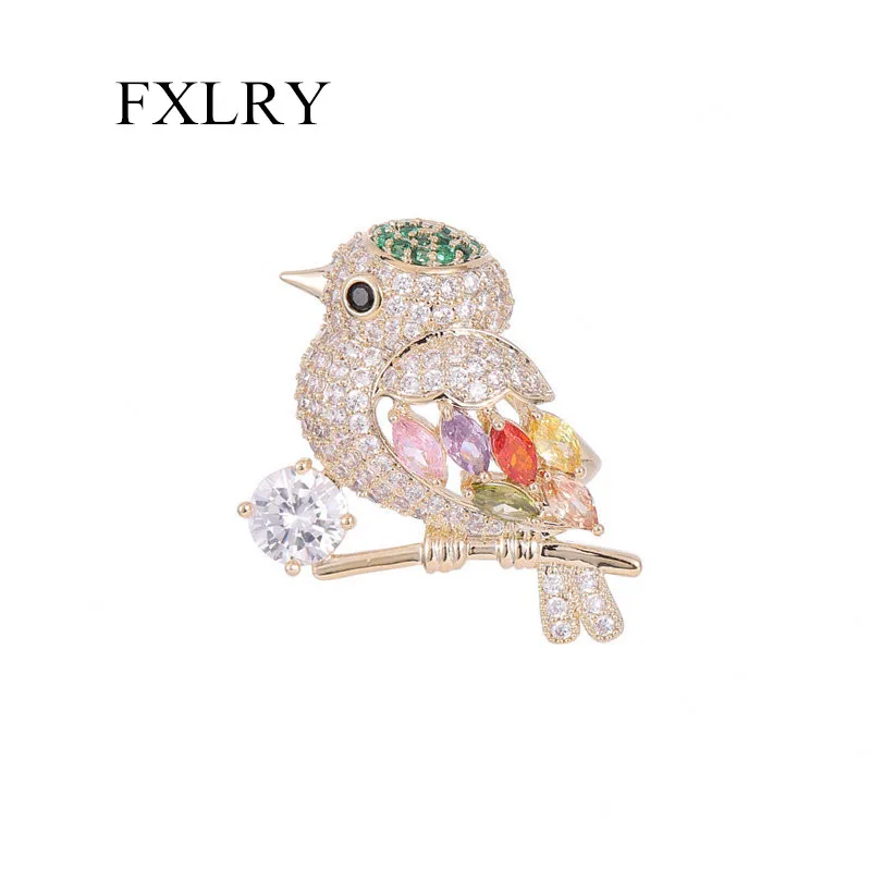 

FXLRY Elegant Colorful Cubic Zircon Bird Magpie Brooches Women's Sweater Brooch Pin