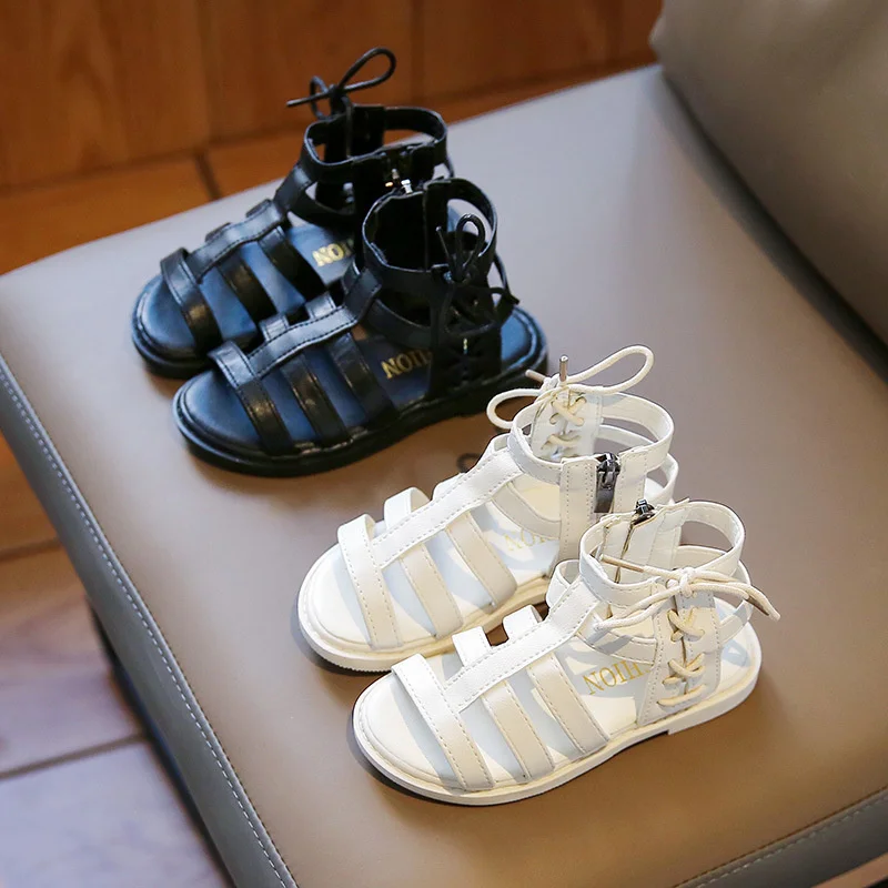 

Size 26-37 Girls Sandals Kid's Summer 2022 Children Roman Sandals Infants Girl Princess Black Soft-soled Sandals 2-12 Years Old