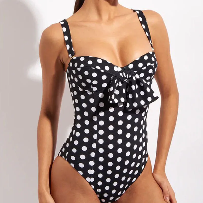 

Polka-dot Print One Piece Swimsuits and Kimonos Feminine Bikinis and Long Sleeve Cover-Ups Beach Outfits for Women Swimwear 2023