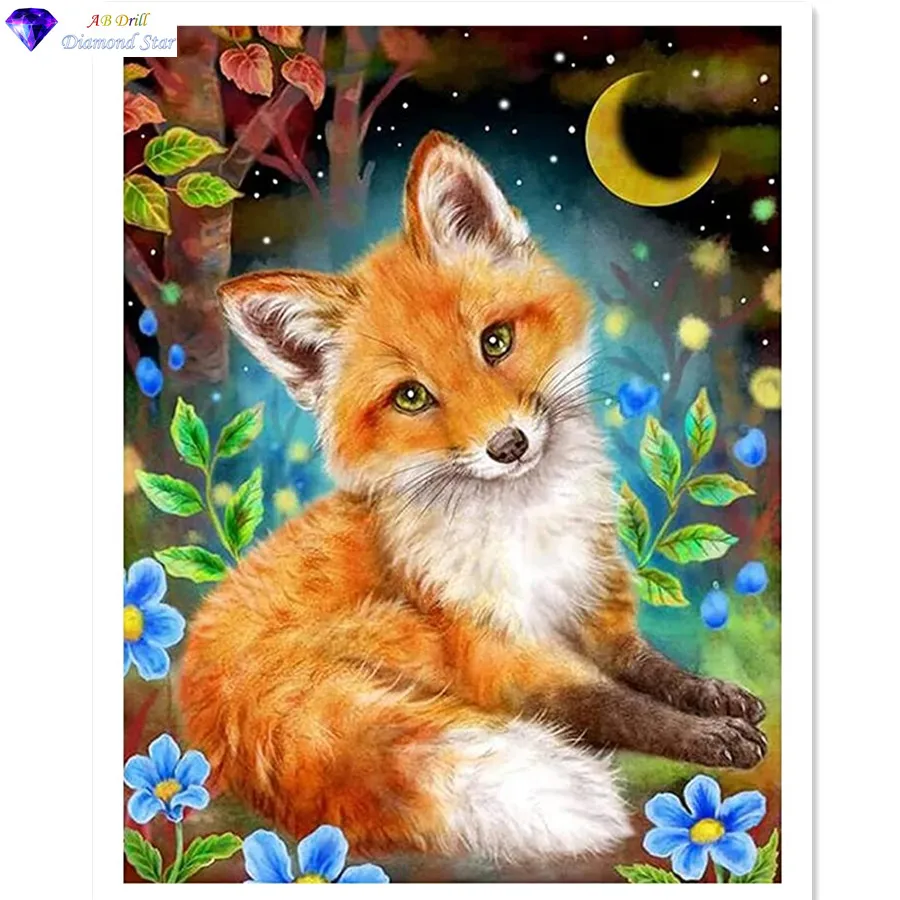 

5D AB drill Diamond Painting Diamond cute fox Embroidery MosaicaPicture Cross Stitch Kits Home Decoration Art diamante