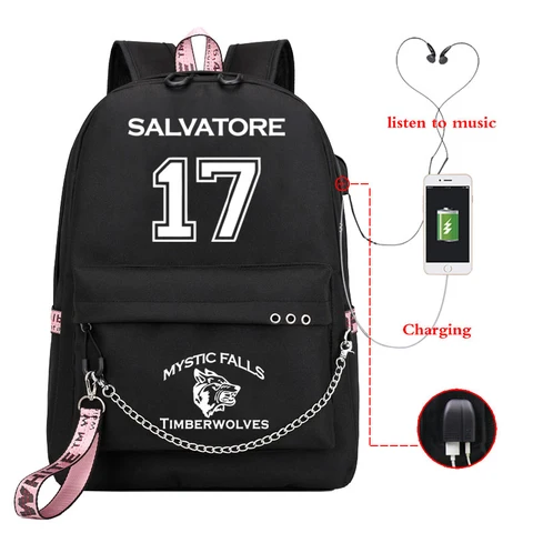 Я люблю дневники вампира, школьные сумки для студентов, рюкзак унисекс с зарядкой через USB, сумка для книг для мальчиков и девочек, дорожный рюкзак для ноутбука, уличная сумка