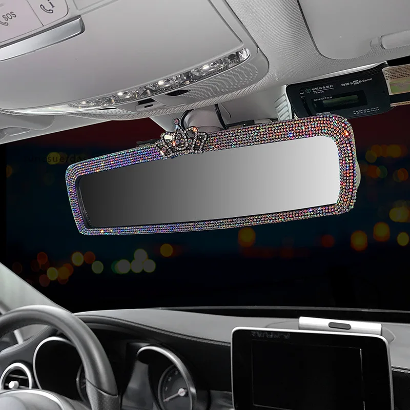 

2022 Crown Car Rearview Mirror Cover Decor Charm Diamond Auto Rear View Mirror Diamond Car Bling Accessories for Woman Girls