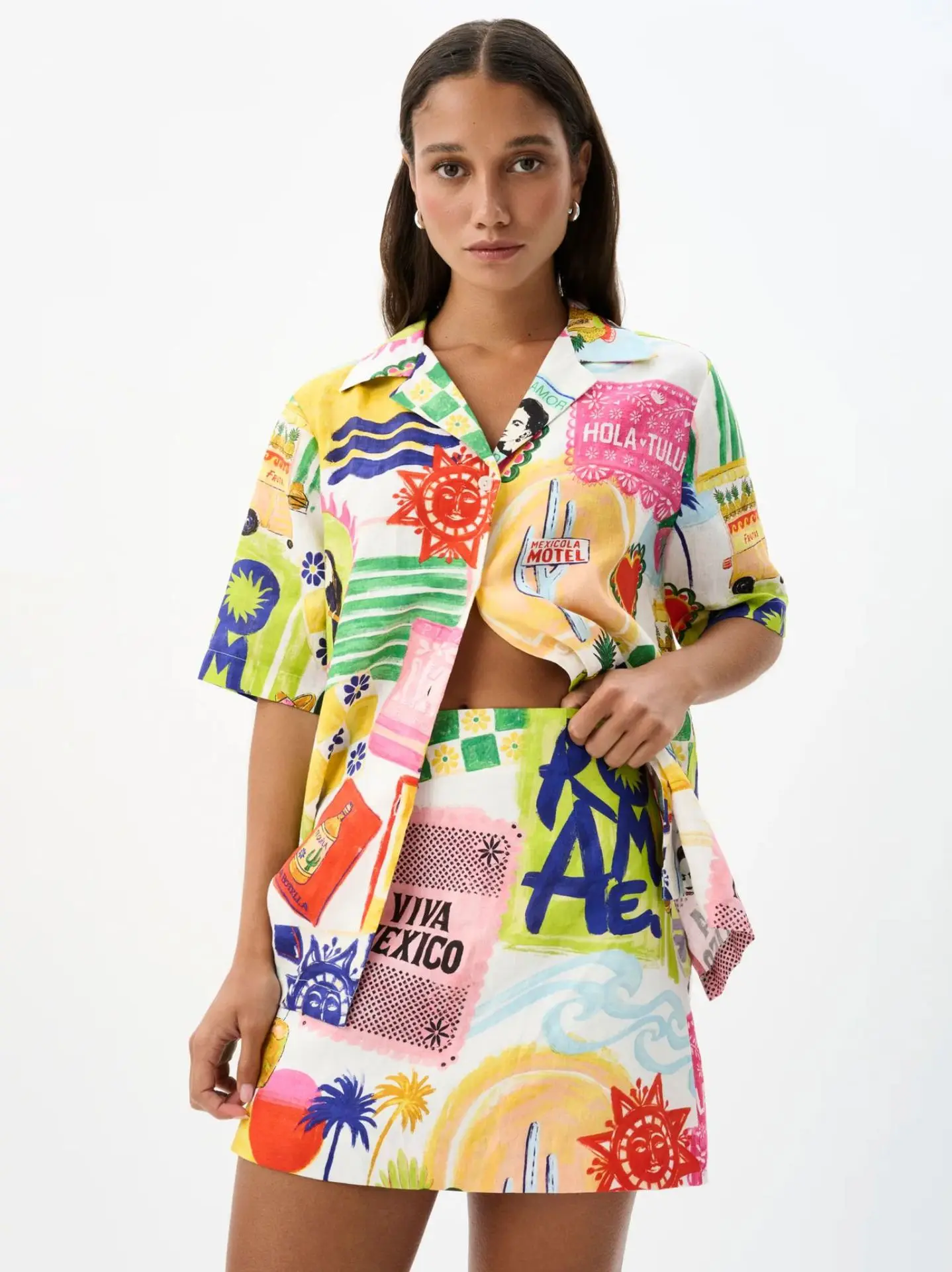 Женский пляжный комплект из 2 предметов Повседневная Блузка с коротким рукавом и