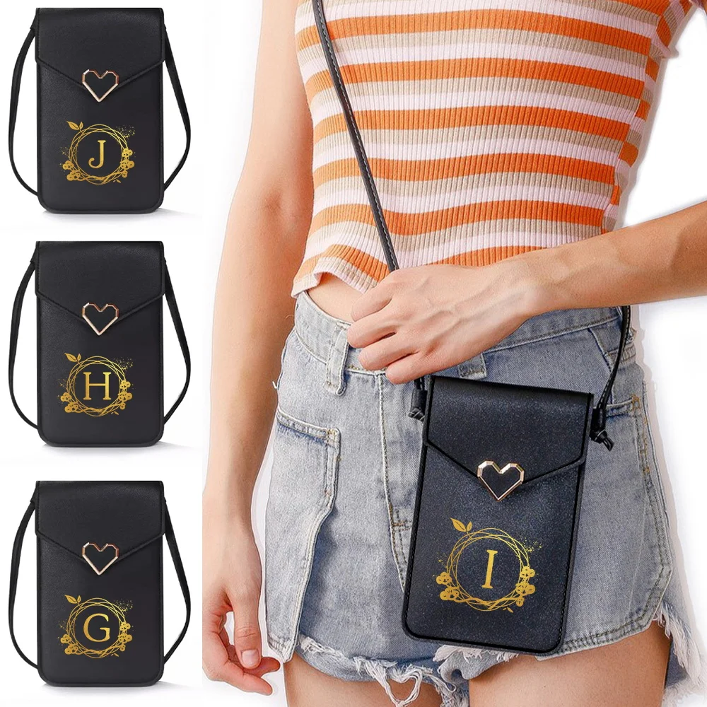 

Mobile Phone Bag Mini Wallets Card Holder Crossbody Bags Wreath Letter Print PU Leather Purse Small Touch Screen Cell Phone Pack