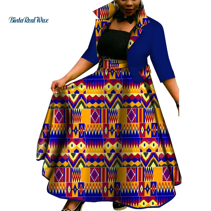 New African Top and Tutu Skirts Sets for Women Bazin Riche African Women Clothing Dashiki 2 Pieces Coat and Skirts Sets WY3386