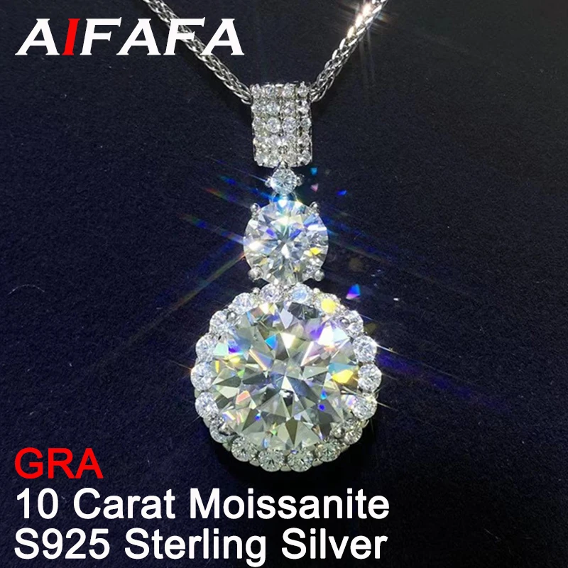 

AIFAFA 10 Carat Real Moissanite Pendant Necklace For Women Top Grade 100% 925 Sterling Silver Wedding Bridal Jewelry