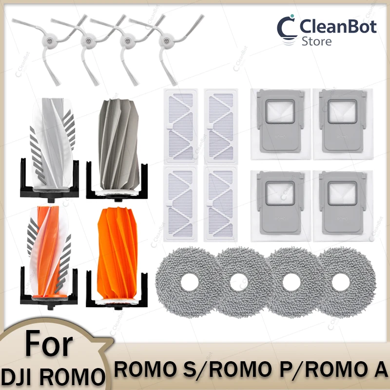 Фото Аксессуары для роботов-пылесосов DJI ROMO P / ROMO S / ROMO A: основная щетка, боковая щетка, HEPA-фильтр, салфетки для влажной уборки, мешок для пыли. №1