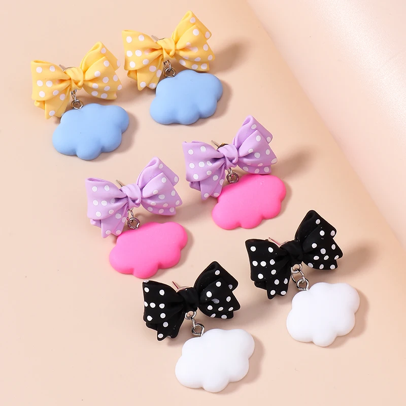 

6pcs Cute Bowknot Resin Cloud Earrings Kawaii Drop Dangle Earrings Set For Women Birthday Party Jewelry