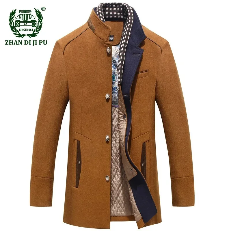 

Мужское шерстяное пальто, зимнее однобортное пальто со съемной планкой и воротником-стойкой, Повседневная Деловая ветровка, тренчкот для мужчин