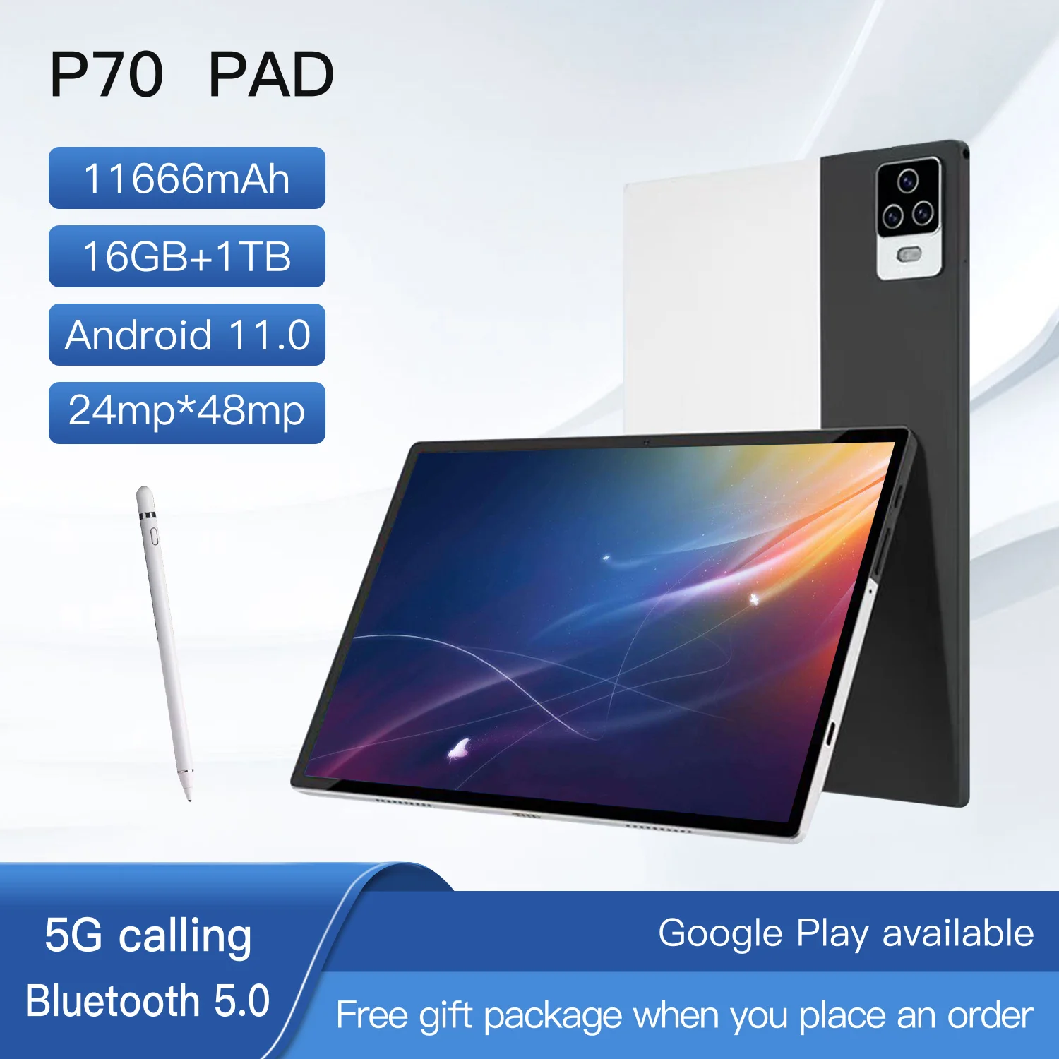

Android Tablet 11.0 (10, 11, 12 inches), 16 GB ram, 512 GB ROM, 4K HD screen, 5g, dual sim, WiFi, Google play