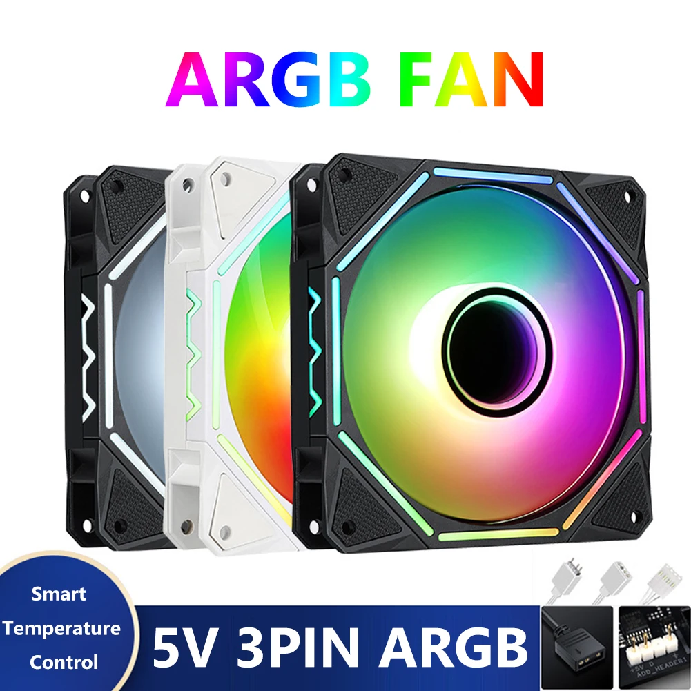 

12cm CPU Cooling Fan 5V 3-pin ARGB CPU Cooling Radiator 12V 4-pin PWM 24 LED Beads FDB Hydraulic Bearing PC Case Fan