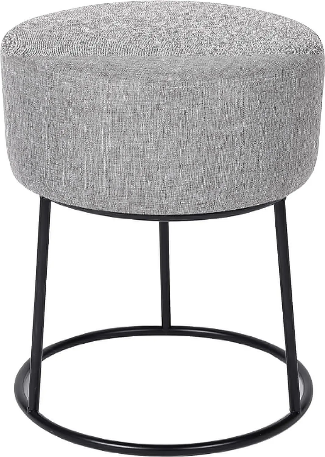 

Linen Foot Stool Ottoman \u2013 Soft Compact Round Padded Seat - Living Room, Bedroom and Kids Room Chair \u2013 Black Metal Leg