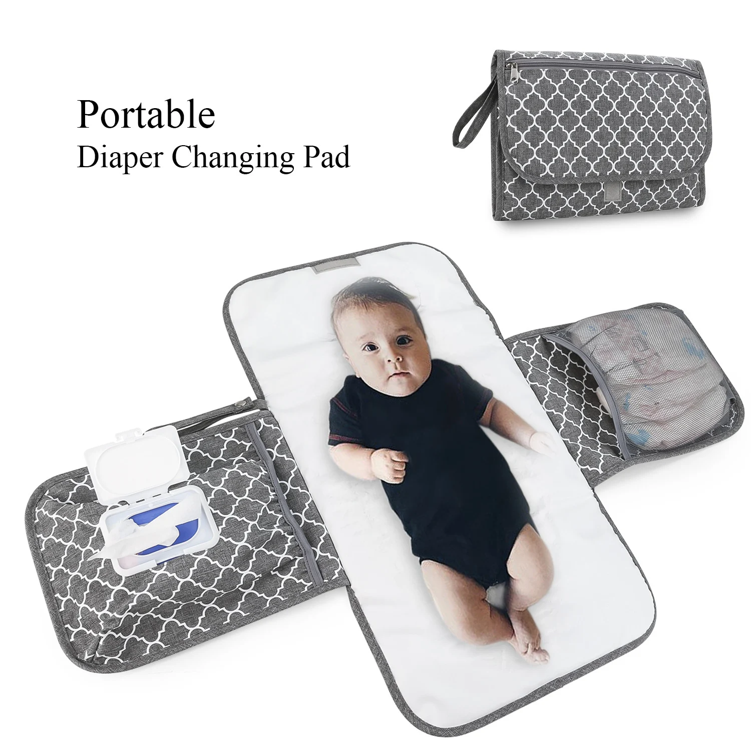 

Portable Diaper Changing Pad, Portable Changing pad for Newborn Girl & boy - Baby Changing Pad with Smart Wipes Pocket