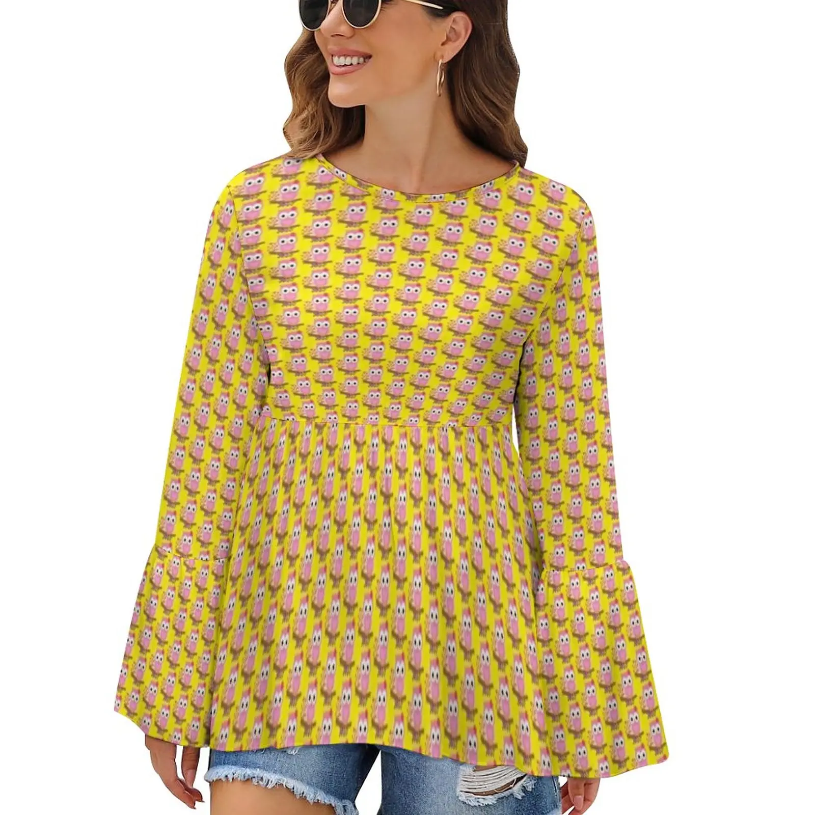 

Jojo Design T-Shirt Cute Cartoon Owl Cute Long-Sleeve T-Shirts Street Fashion Oversized Tees Hot Womens Printed Tops