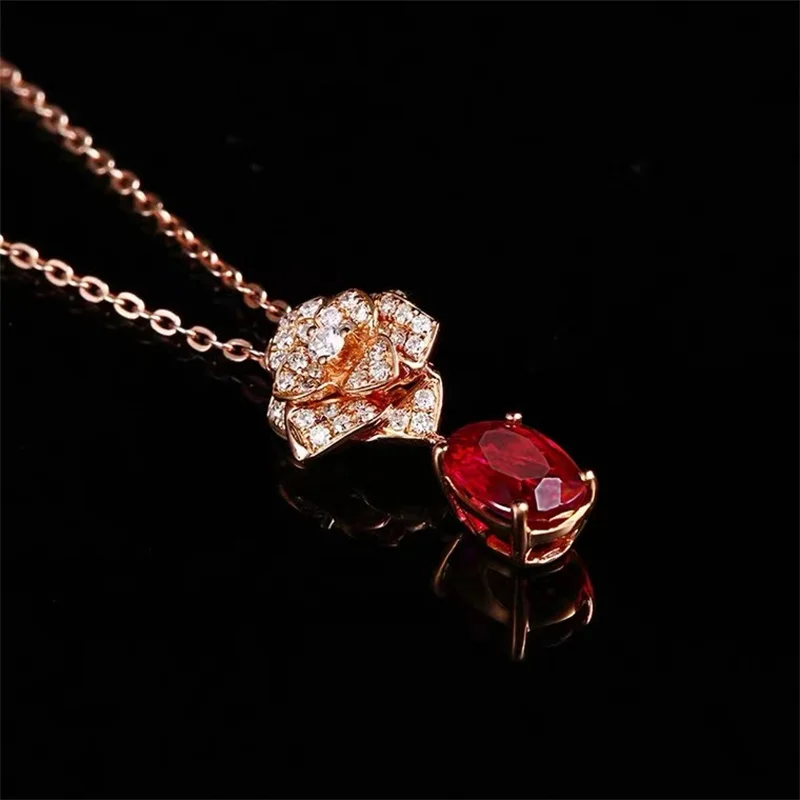 

European and American High-grade Zircon Flower Necklace Earrings Fashion Red Drops Wedding Oval Bride Jewelry Women's Jewelry