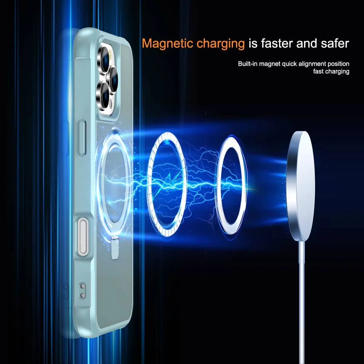 Магнитный чехол для iPhone 16 Pro Max Plus [совместим с Mag-safe] подставкой [военная защита от