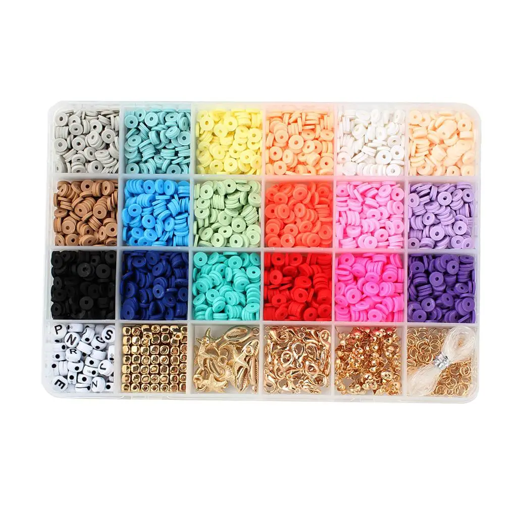 

24 Grids Clay Flat Beads Set Household Round Handmade Chip Disk Spacer Jewelry Making Crafts Bracelet Earring Anklet