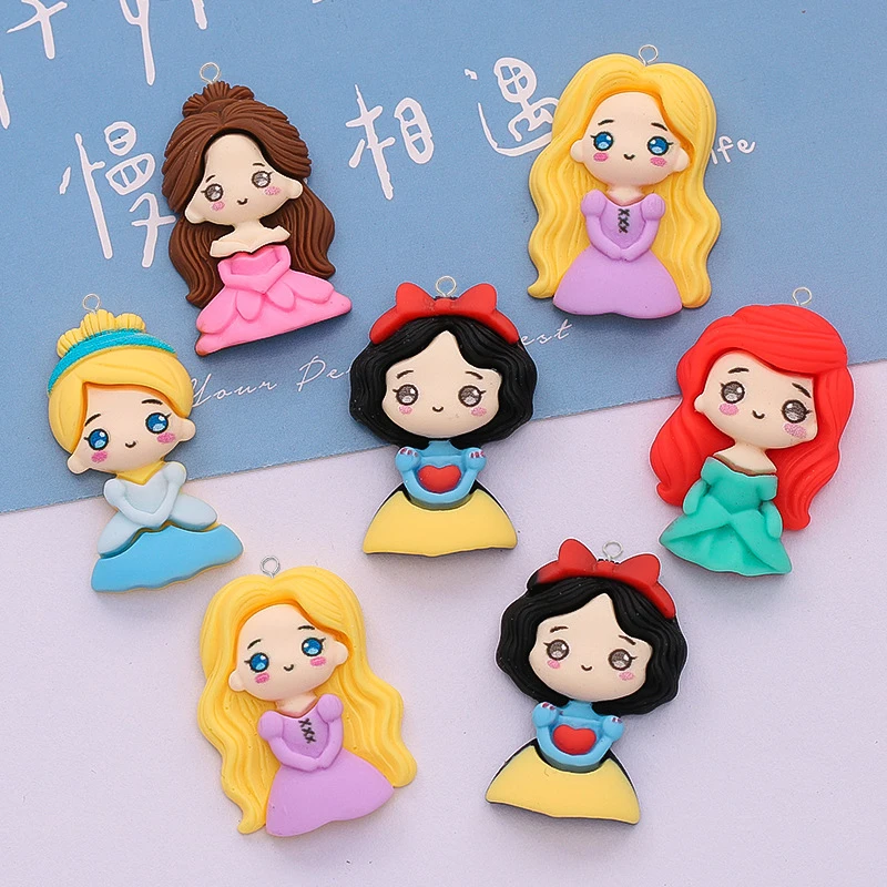 

100pcs Resin Cartoon Princess Charms Pendant DIY Earrings Necklace Keychain Accessories for Jewelry Making