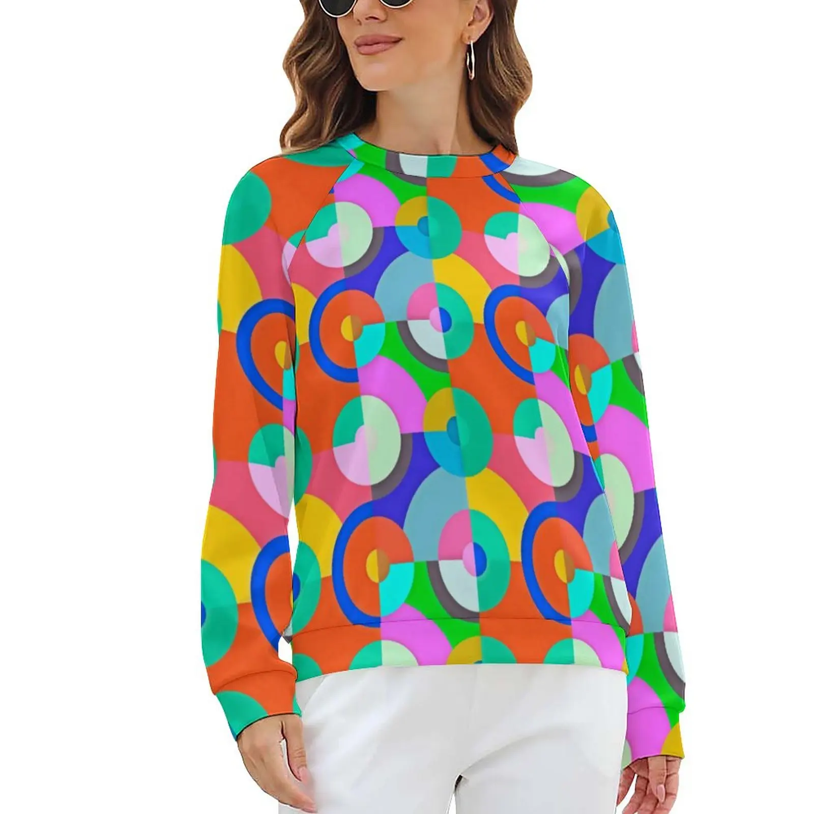 

Colorful Geo Print Casual Hoodies Multi Circles Pretty Custom Hoodie Autumn Long Sleeve Streetwear Oversized Sweatshirts Gift