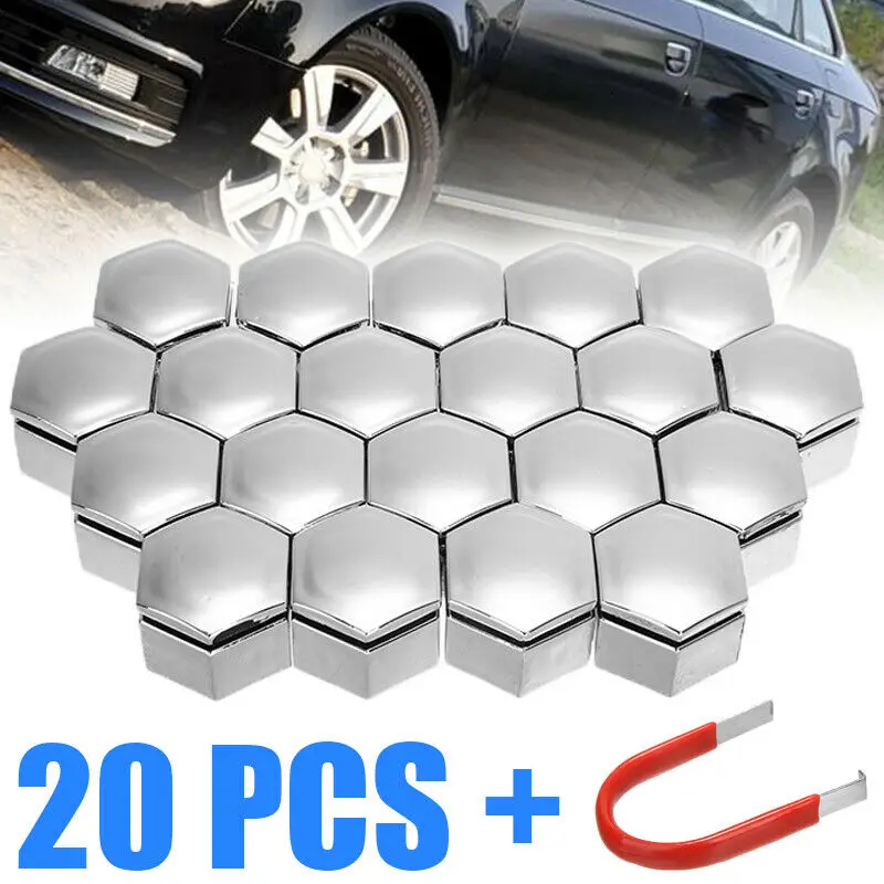 

20pcs 22MM Chrome Car Wheel Hex Nut Bolt Cap Anti-rust Cover Protective Bolt Caps Hub Screw With Removal Tool