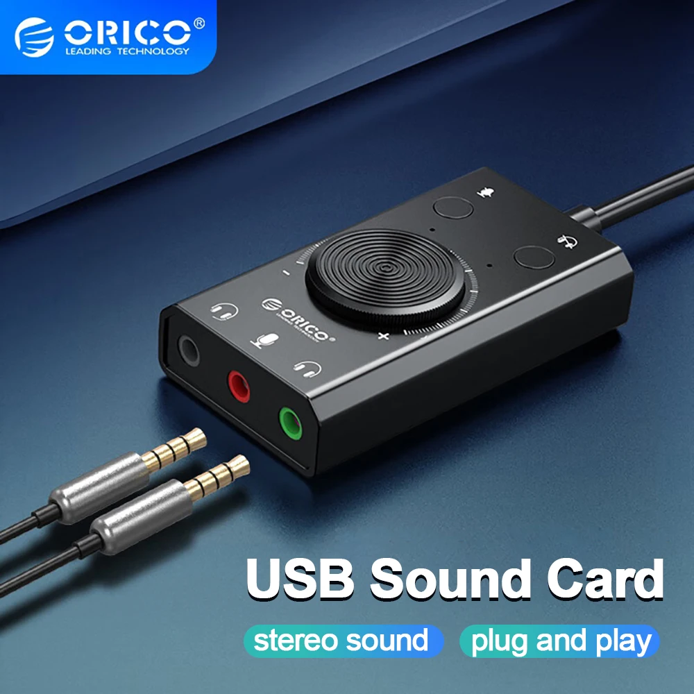 ORICO SC2 External USB Sound Card Audio Jack 3.5mm Cable Adapter Volume Adjustment Driver-free Stereo Microphone Speaker Headset