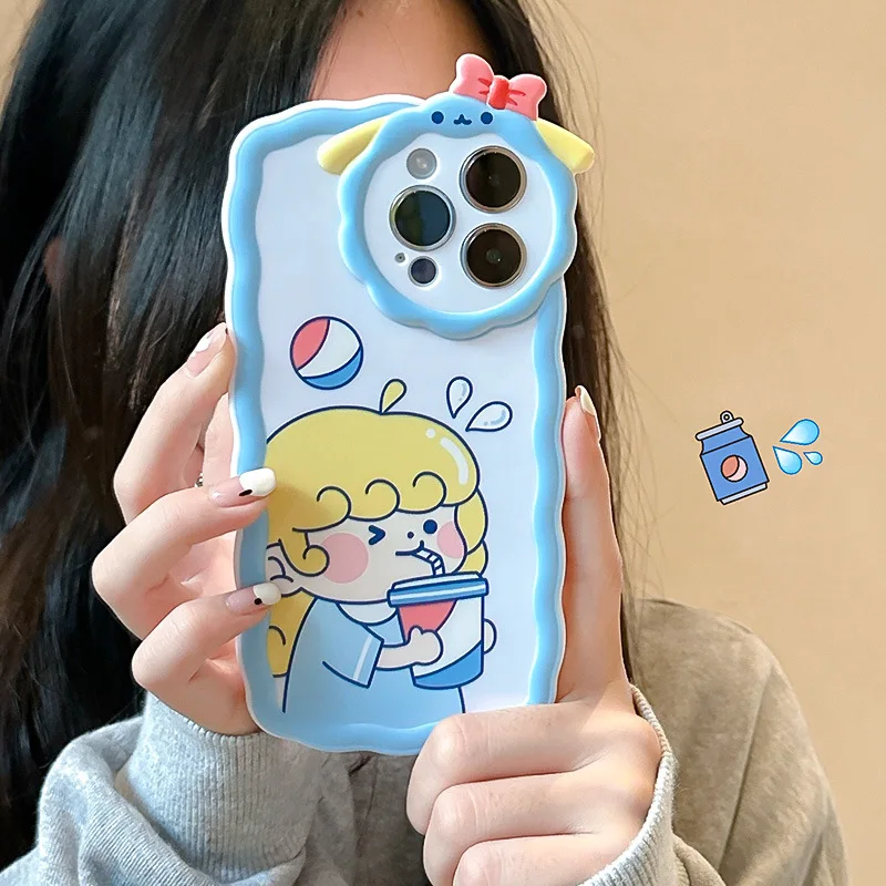 

Cartoon Drink Girl Bow Phone Case for iPhone 14 12 13 11 Pro ProMax Plus X XR Xsmax Shockproof Soft Phone Cover