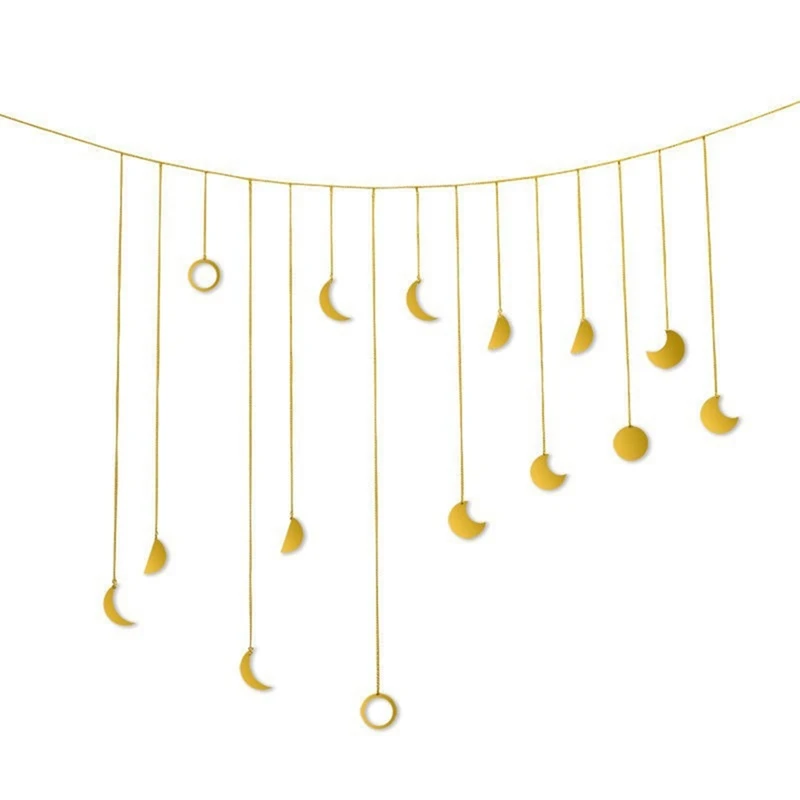 

Светящаяся фаза Луны, гирлянда, украшения, цепочки, золотые настенные украшения, украшение для дома в квартире