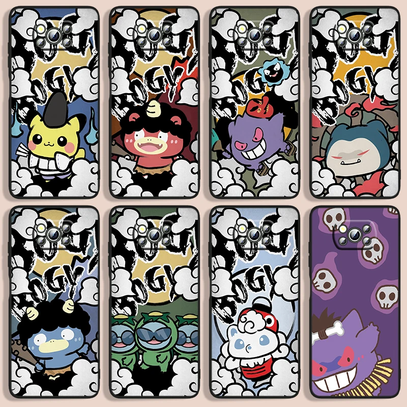 

Cute Pokemon Pikachu Phone Case For Xiaomi Poco F1 X2 F2 X3 C3 M3 F3 X4 M4 F4 Pro 5G 4G NFC GT Black luxury Silicone Funda Cover