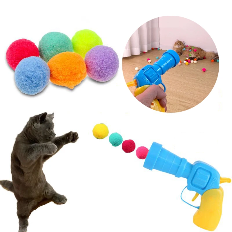

Interactive Launch Training Cat Toys Creative Kittens Mini Pompoms Games Stretch Plush Ball Toys Cat Supplies Pet Accessories