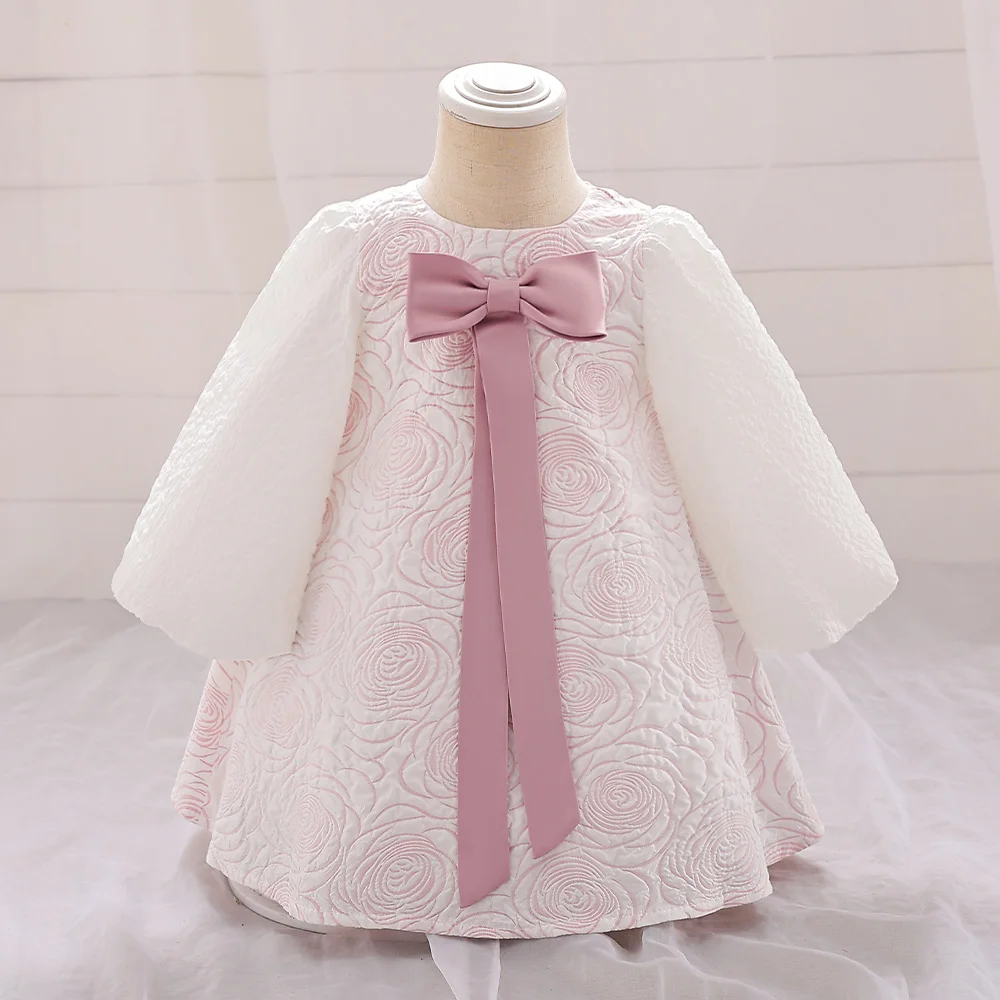 

Long Puff Sleeve Flower Girl Dress Newborn Baby Christening Gown Summer Bow Princess Party Dresses For Girls Toddler Clothes