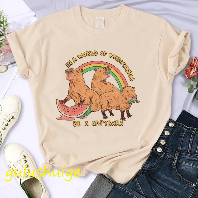 

Women capybara Fun animals T Shirt Girl Graphic Printed Fashion Harajuku 2023 Clothes Causal Female Y2K Tops Tee