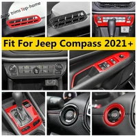 carbon fiber central gear panel window lift start stop button dashboard ac air cover trim accessories for jeep compass 2021 2022