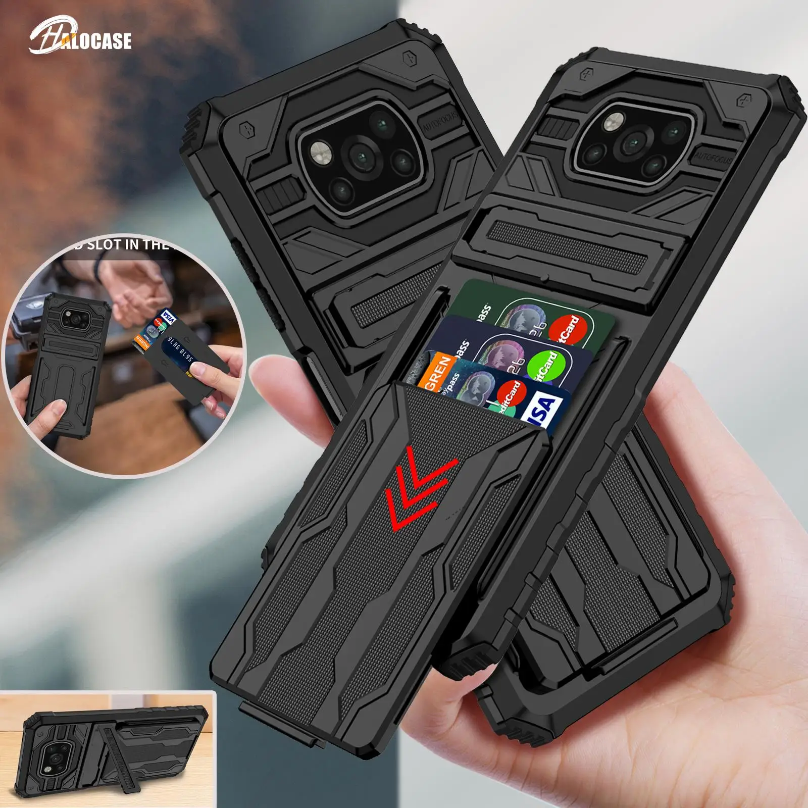 

Multifunction Phone Case For Xiaomi Mi POCO M3 X3 Pro NFC Card Slot Military Grade Stand Case Pocophone X3 Wireless Charge Cover