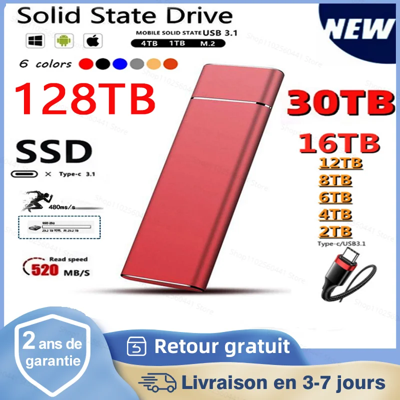 

Portable SSD High Speed 2TB 1TB 500GB Type-C External Hard Drive 4TB 16TB USB 3.1 External Storage Hard Disks For Laptops PS4