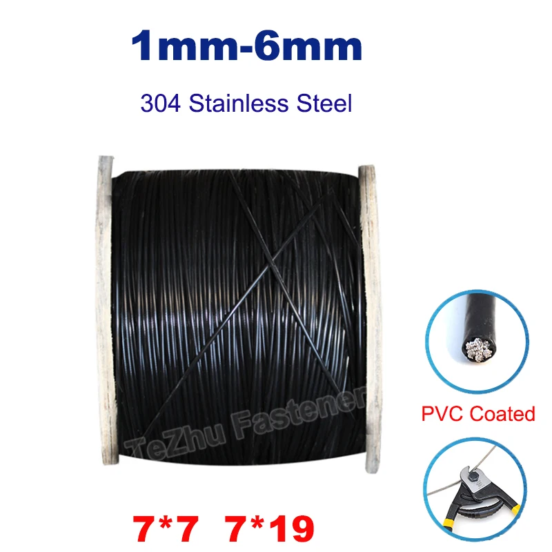 

Черный 304 Проволочный Трос из нержавеющей стали, веревка для белья, СТАЛЬНАЯ ВЕРЕВКА, линия с ПВХ покрытием, мягкая 7*7 7*19, диаметр 1 мм ~ 6 мм, нержавеющая рама для винограда