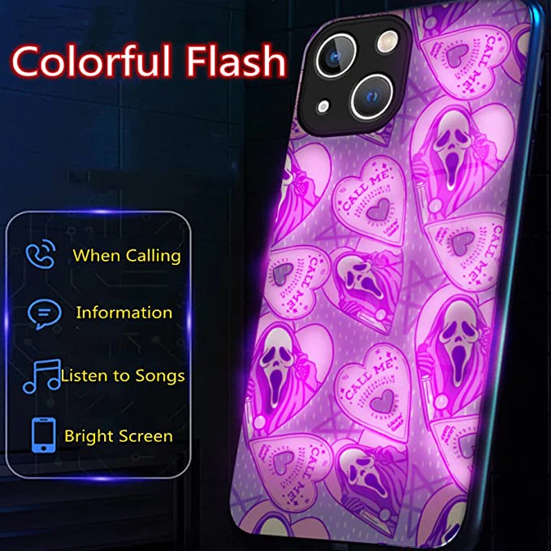 

Halloween special luminous phone case seven-color night light flash shell For Iphone 14 13 12 Pro Max Samsung S22 S21 Ultra etc.