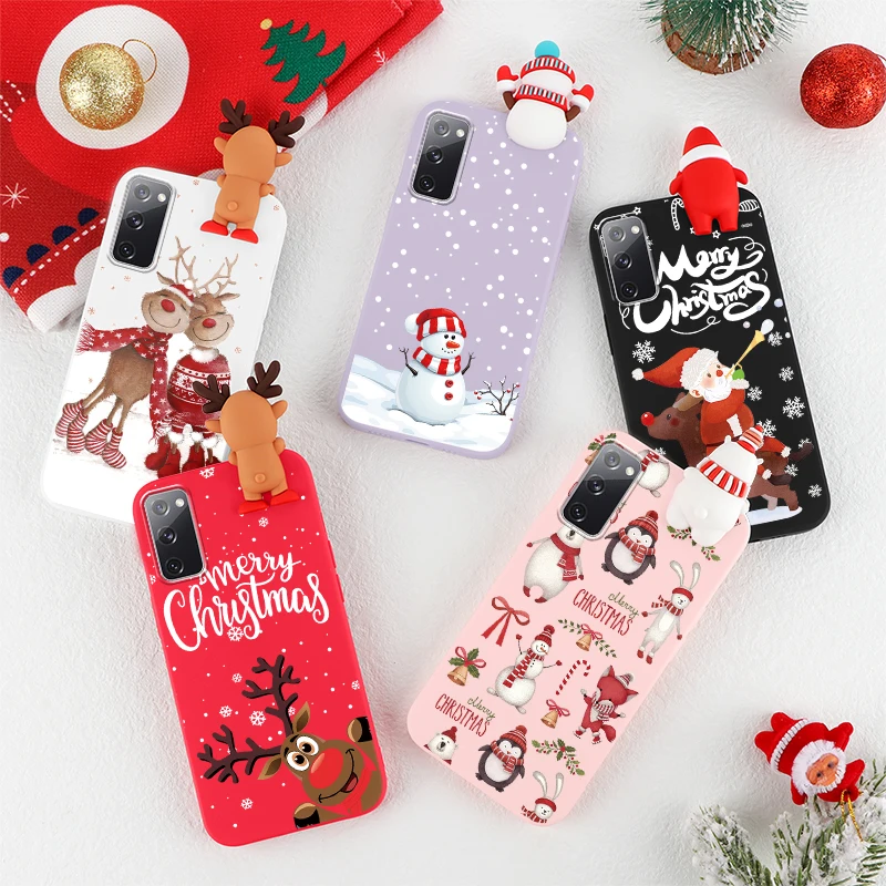 

For Samsung Galaxy S20 FE Plus Ultra Case New Year Christmas 3D Doll Elk Silicone Cover For Samsung S20FE S20Ultra S20Plus Funda