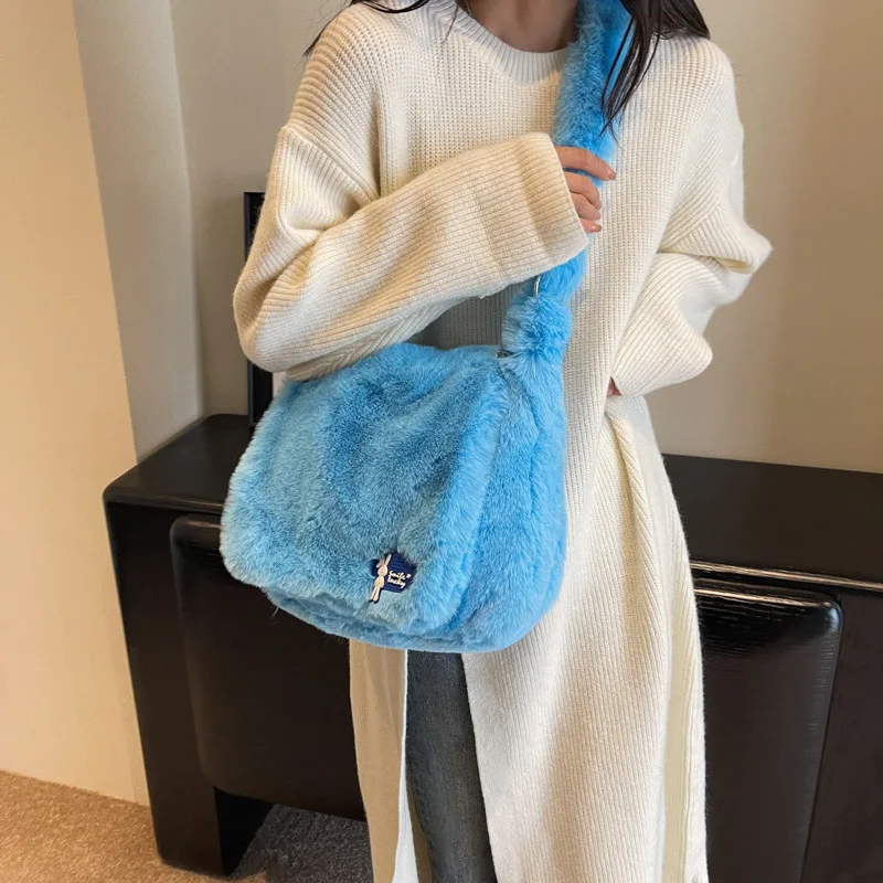 

Y2k Faux Fur Shopper Bag 2024 Designer Women Luxury Handbags Autumn Winter Plush Shoulder Crossbody Bags Brand Purses New