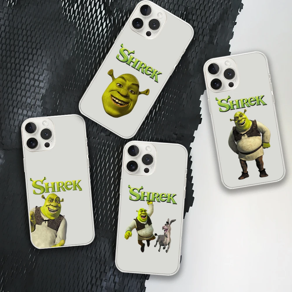 Cartoon S-Shreks Phone Case for iPhone 12 11 13 14 15 16 Max Pro Plus Transparent Soft Shell