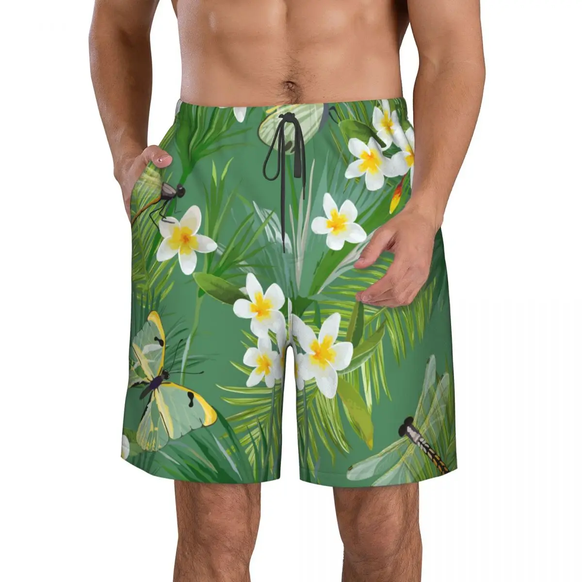 

Шорты мужские пляжные быстросохнущие, спортивные пляжные, с листьями пальмы и экзотическими цветами, серфинг, одежда для плавания