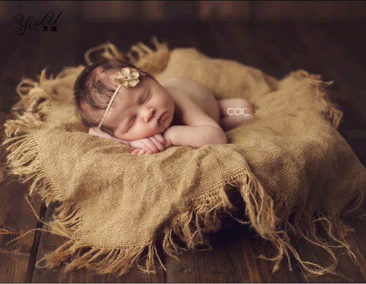 

Newborn Photo Prop Burlap Blanket,Jute Woven Hemp Layering Blanket Baby Posing Fabric Backdrop