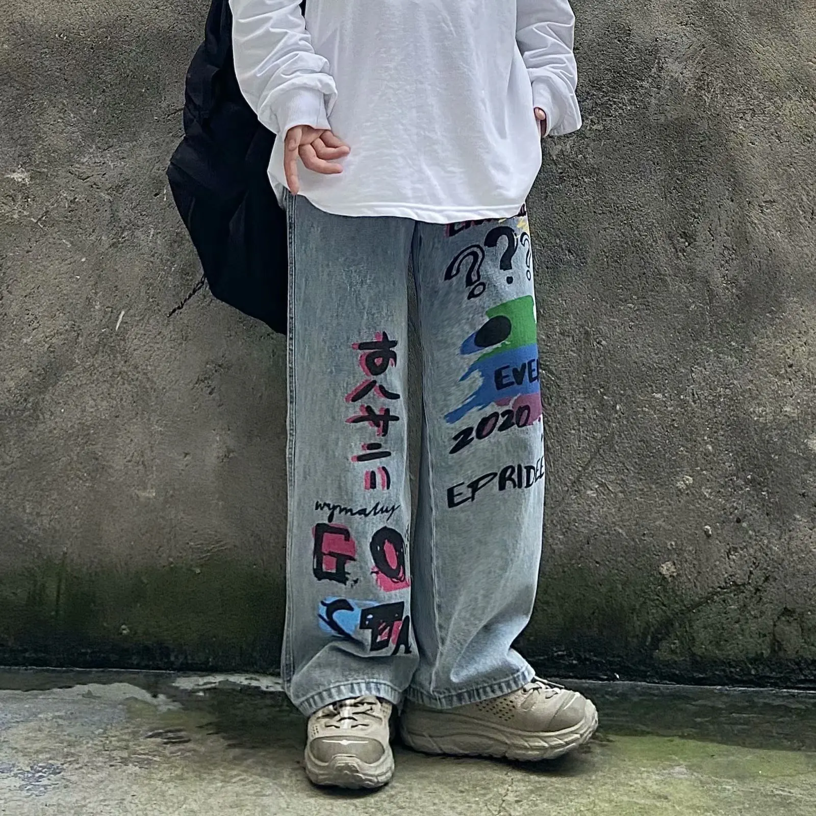 Hip-hop Graffiti Street Straight Wide Leg Jeans Men's Brand Clothing Loose High Street Casual Pants Fashionable Men's Clothing