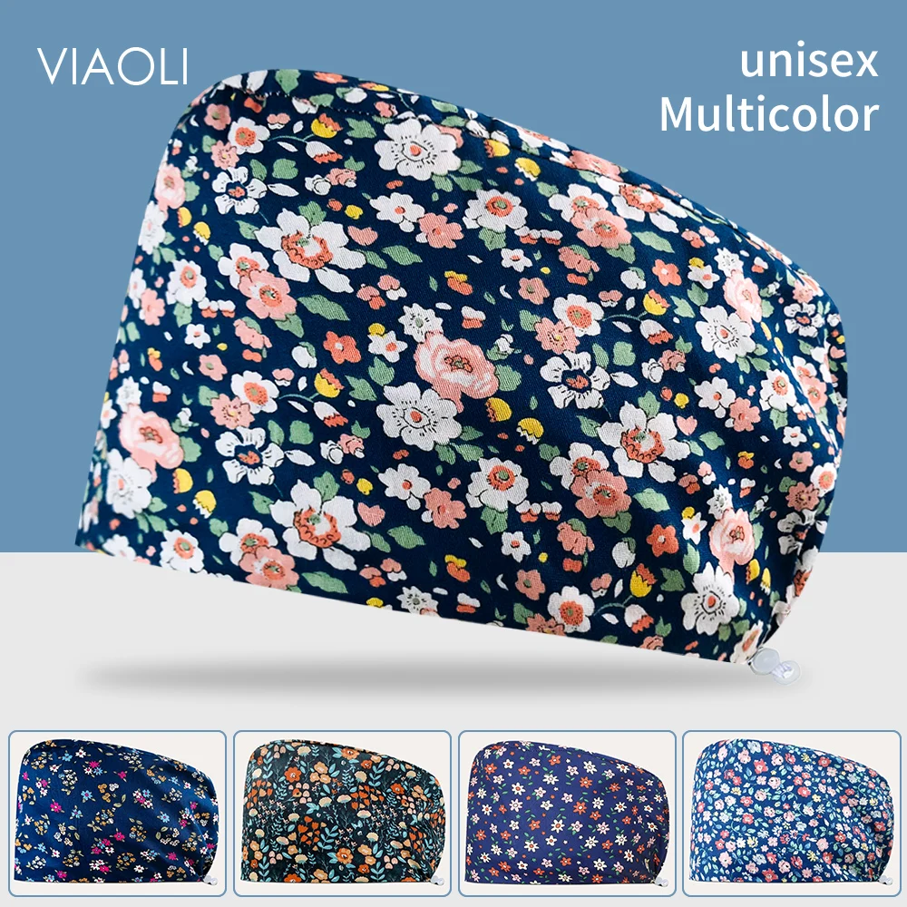 

Floral Printing Nurse Cap Cotton Surgical Cap Women Adjustable Pet Clinic Veterinary Scrubs Hat Dentist Working Hat Scrubs Caps