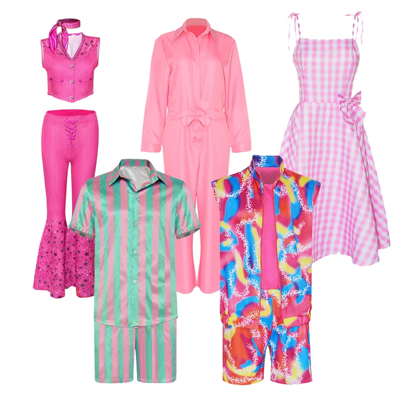 

Barbie Cosplay Costume for Women Margot Robbie Barbie Cosplay Pink Clothes Top Pants Suit Halloween Costumes 2023 Movie Uniform