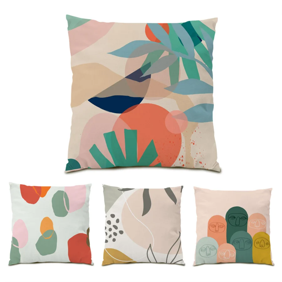 

Pillow Covers Decorative Cushion Color Block Pattern Home Decoration Textiles Polyester Linen Sofas for Living Room Cover E0368