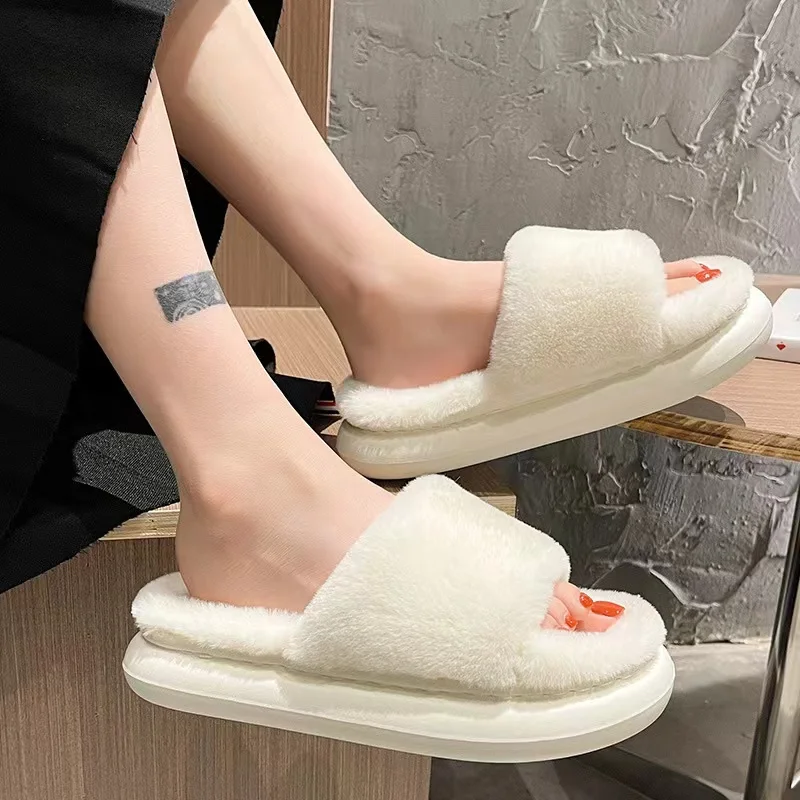 2023 New Women Slippers Autumn and Winter Fur Slippers Indoor Household Slippers Soft Bottom Solid Color Home Cotton Slippers