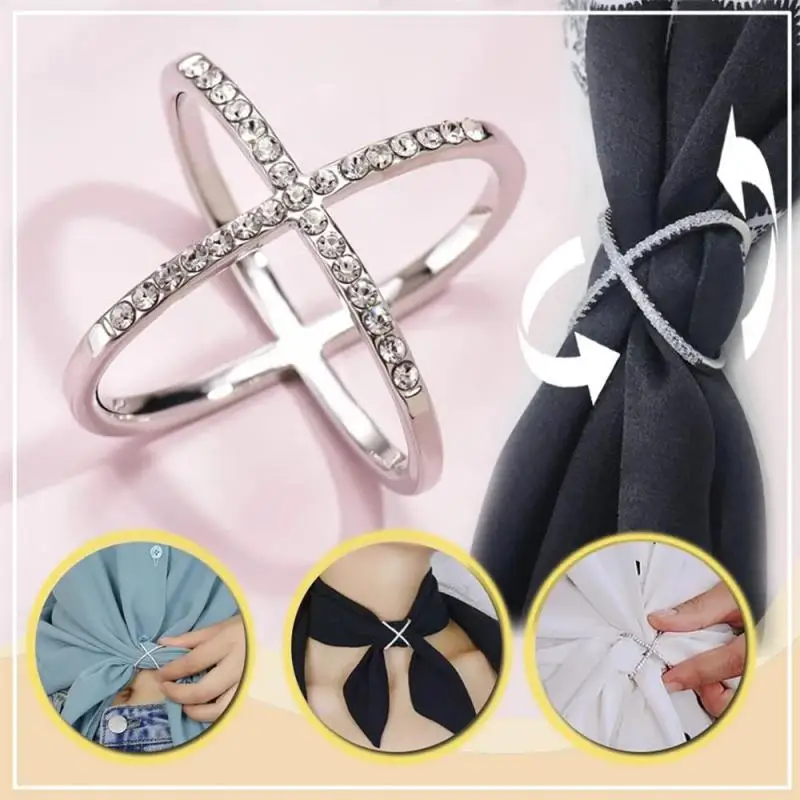 

Elegant Women Shawl Ring Clip Crystal Silk Scarf Buckle Brooch Wedding Hoop Brooch Pins Scarf Ring Holder Clip Gold Silver Gift